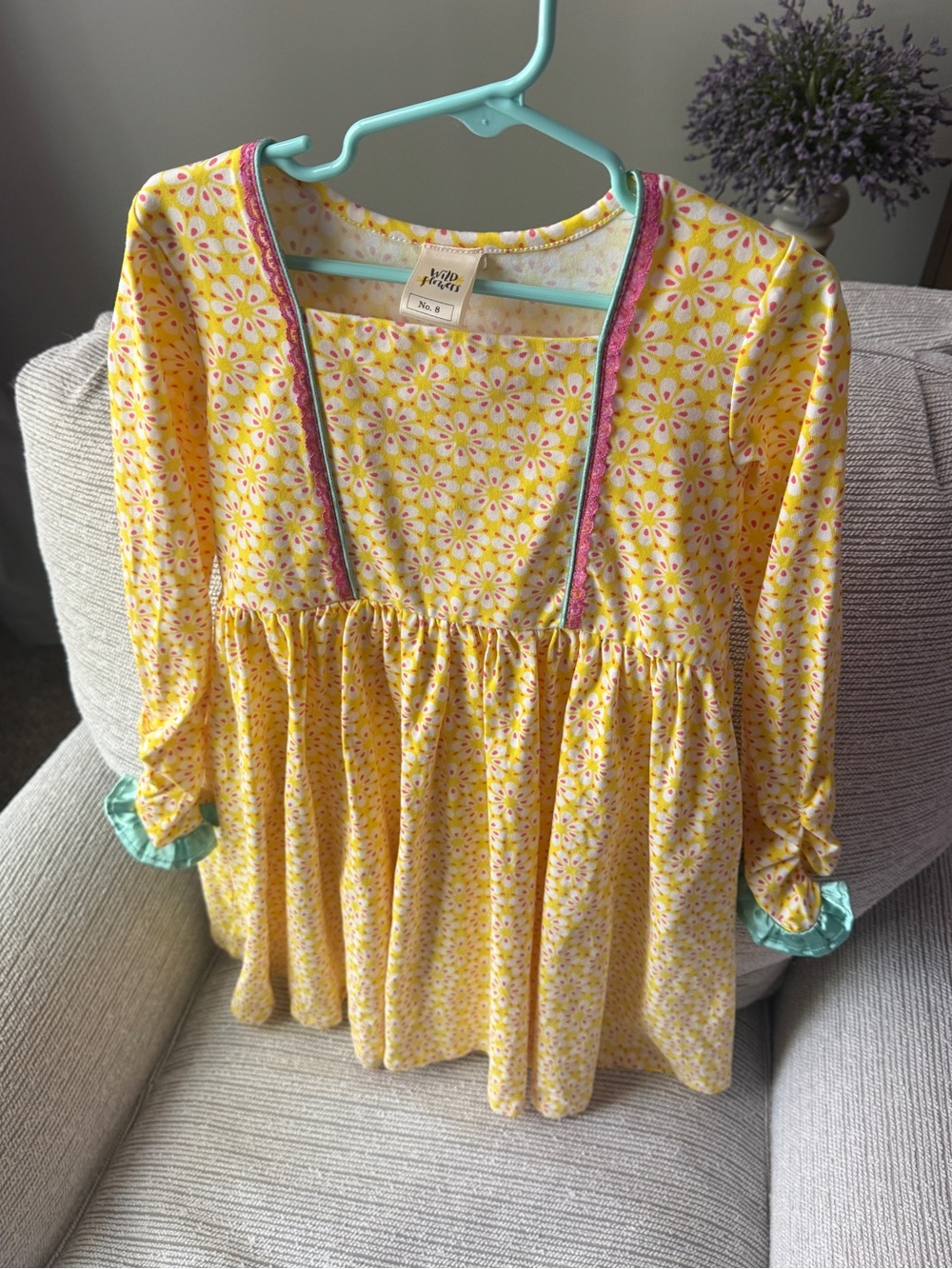 Wildflowers Clothing La La Land Yellow Pink Floral Knit Ruffle Dress Pockets